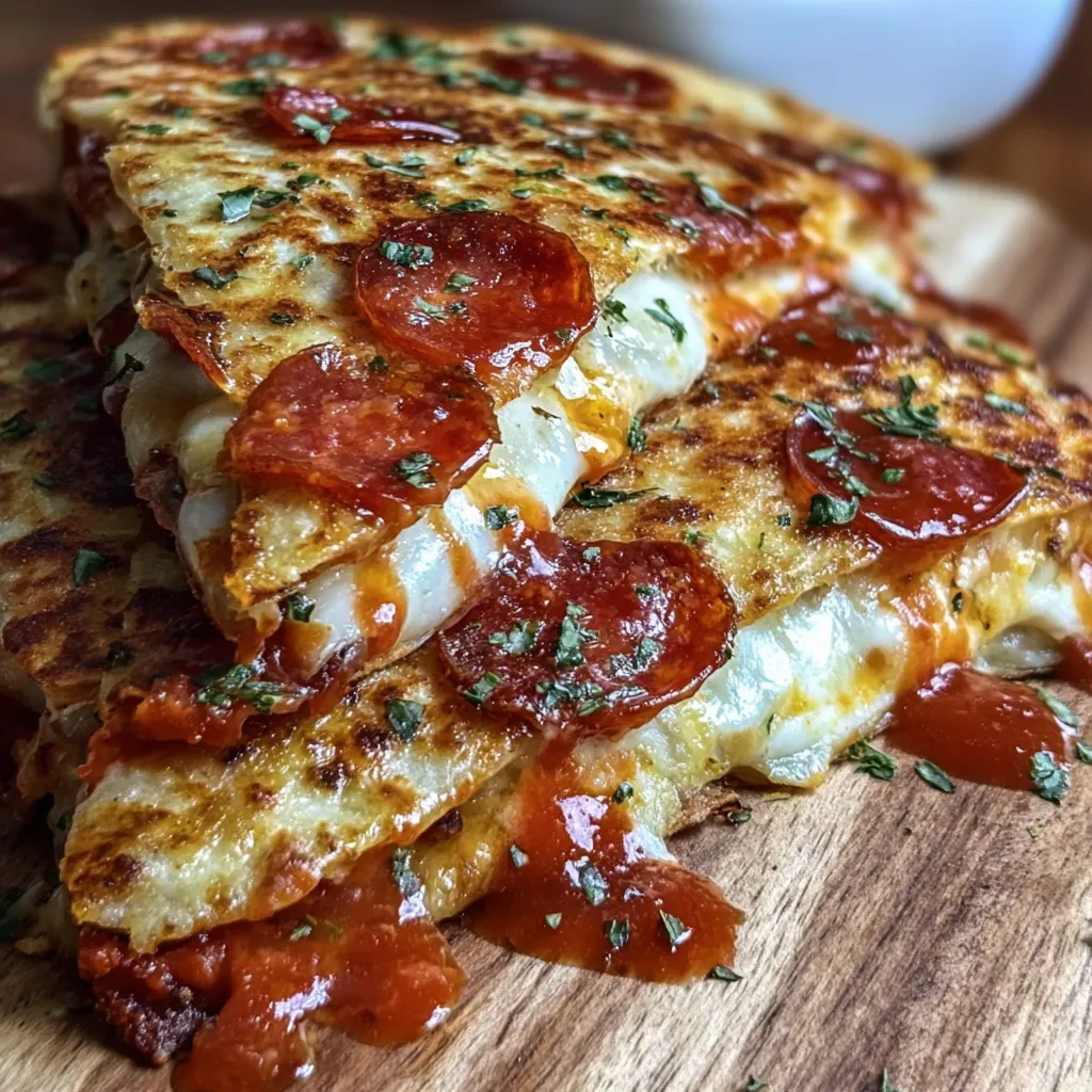Ultimate Crispy Pepperoni Pizza Quesadillas with Melted Cheese and Italian Herbs - secondary view
